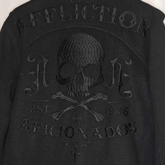 Affliction Vintage Black Pea Coat Punk Goth Men's Large Just PU From Dry Cleaner - Picture 16 of 16